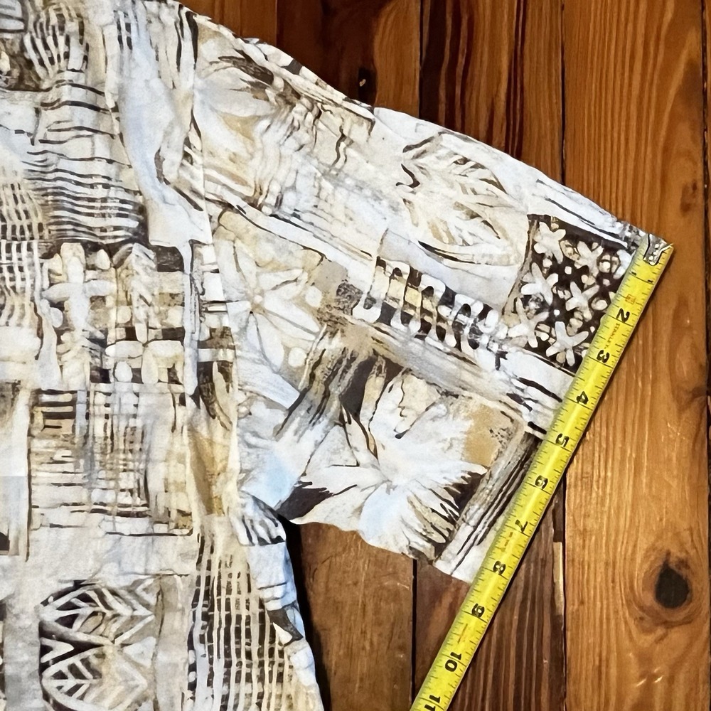 Caribbean Hawaiian Shirt XL Beige Brown Abstract Print Short Sleeve Button-Up - Picture 7 of 8